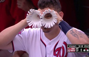 Nats catcher Jose Lobaton creates drinking cup goggles