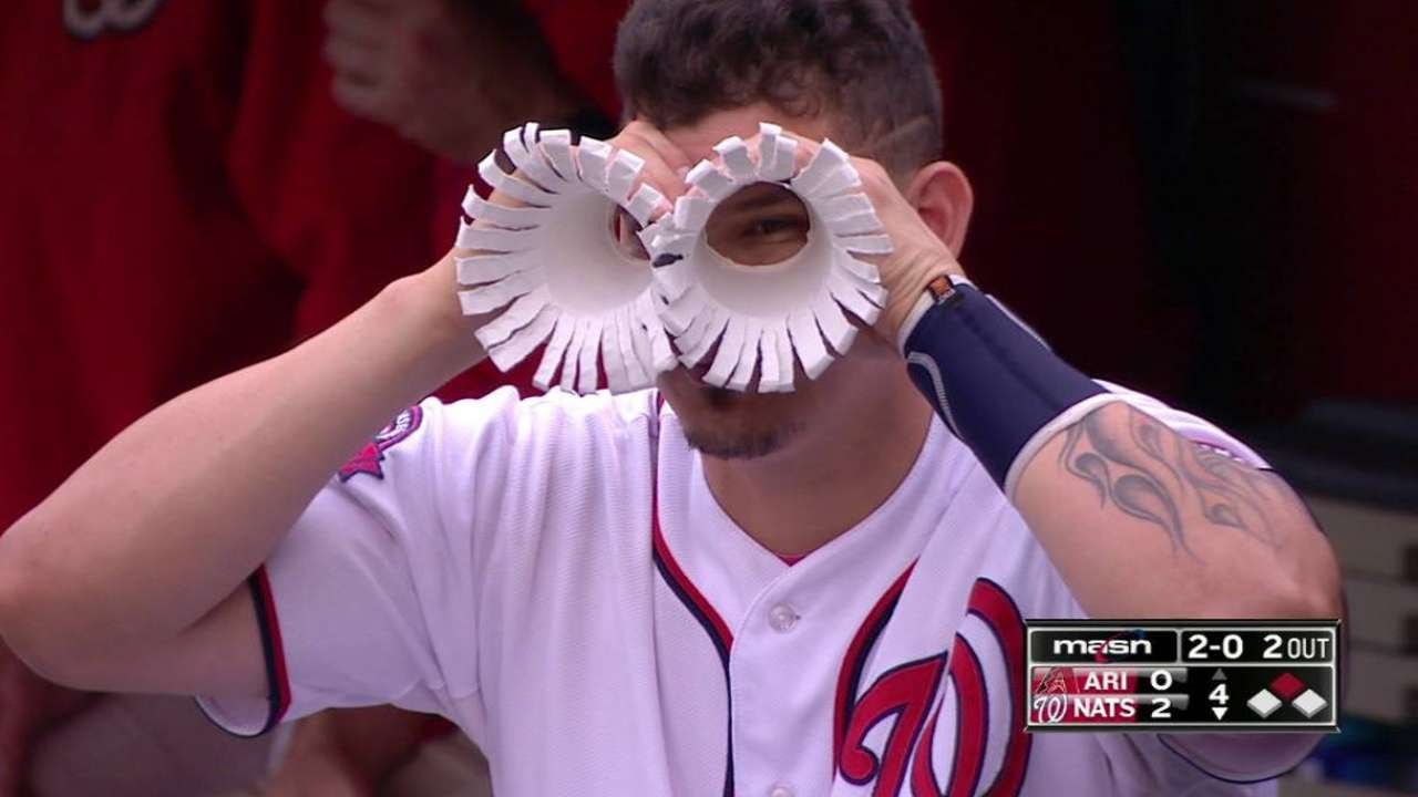Nats catcher Jose Lobaton creates drinking cup goggles