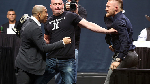 Conor McGregor & Jose Aldo face to face & almost come to blows