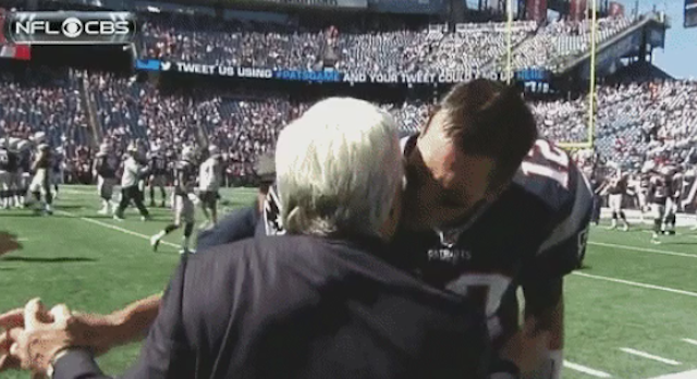 Tom Brady & Patriots owner share a kiss on the cheek