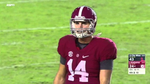 Alabama QB Cooper Bateman gets blown up