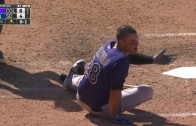 Bad Call? Nolan Arenado falls down from high heater & gets called for the strike