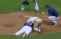 Brewers pitcher Jimmy Nelson pelted with a line drive to the head