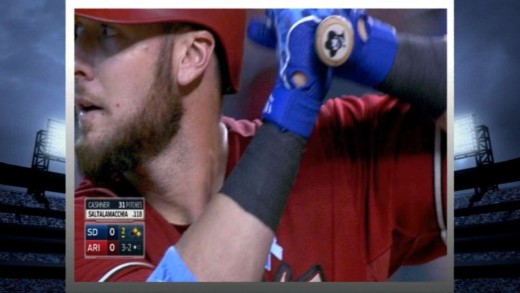 D-Backs catcher Jarrod Saltalamacchia has a Chuck Norris picture on his bat