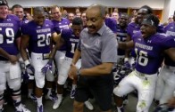 Northwestern coaches break it down in the locker room after win!