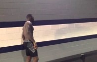 Fired Up: Dez Bryant on a broken foot hobbles out to greet Cowboy teammates