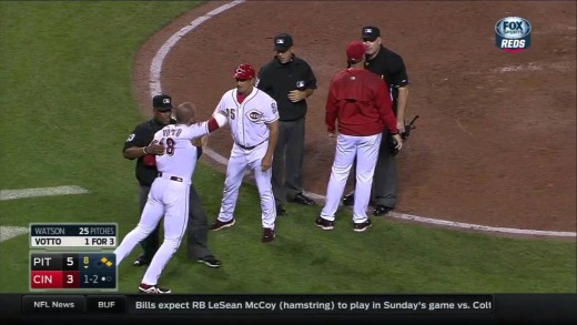 Joey Votto loses his mind after not being awarded time call