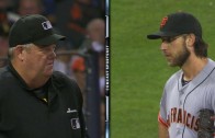 Madison Bumgarner & umpire Joe West have a epic stare-down