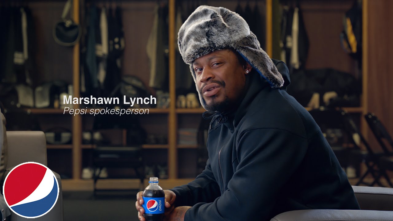 Marshawn Lynch does a Pepsi commercial without speaking