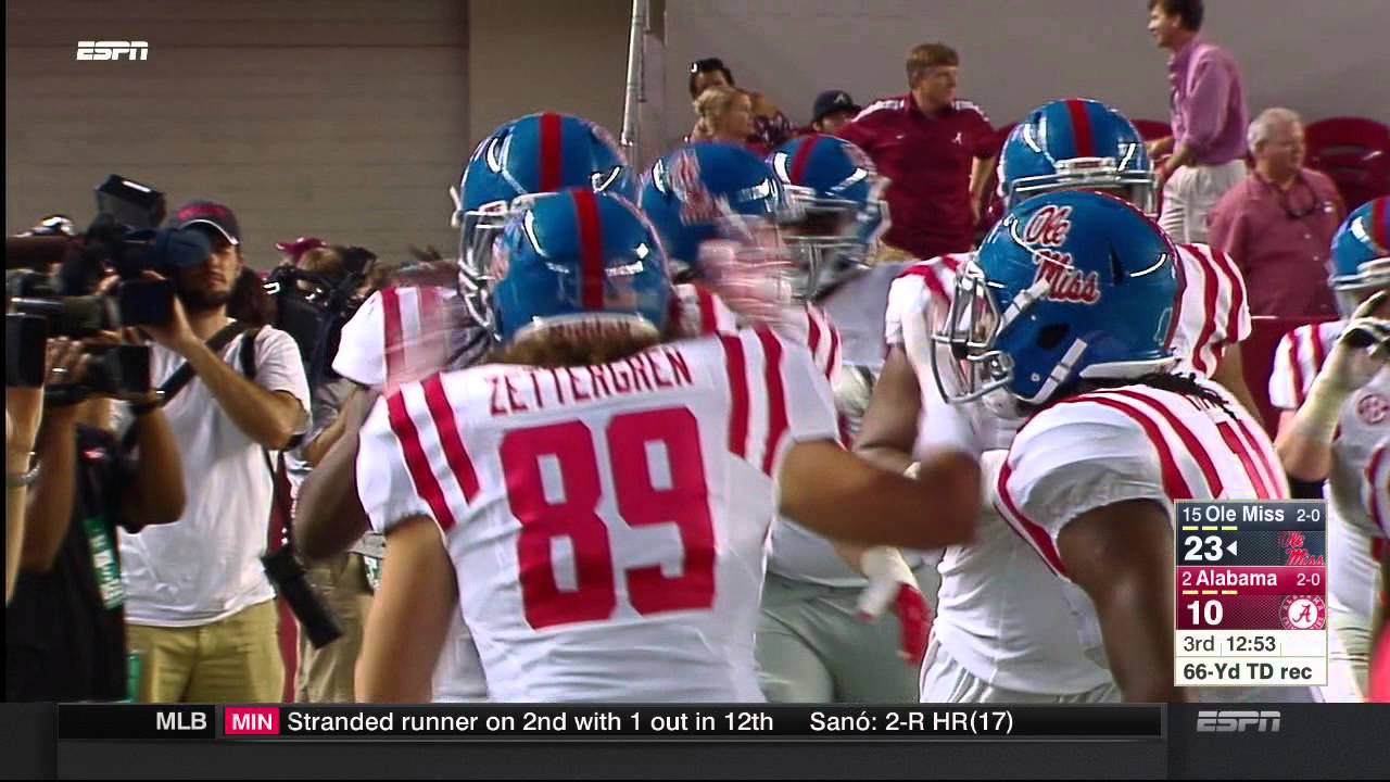Ole Miss crazy carom touchdown catch at Alabama