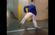 Bartolo Colon takes a spill on his way to the Mets clubhouse