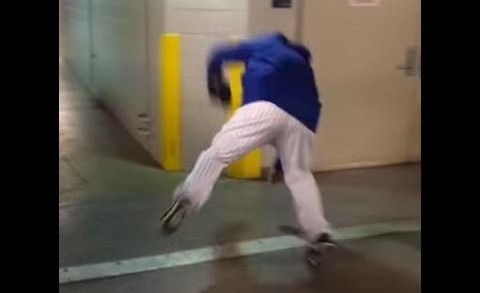 Bartolo Colon takes a spill on his way to the Mets clubhouse