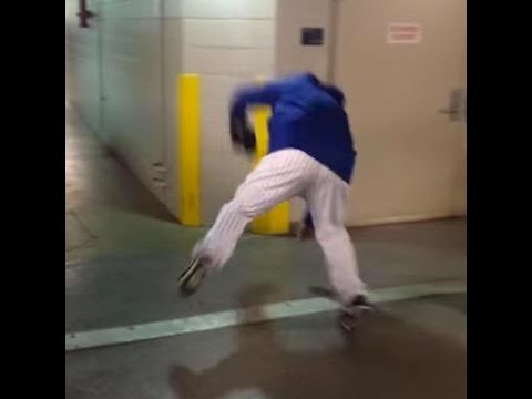 Bartolo Colon takes a spill on his way to the Mets clubhouse