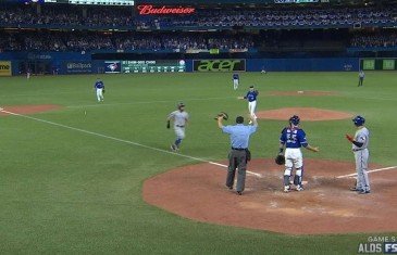 Insanity: Rougned Odor is awarded home after Martin throw hits bat