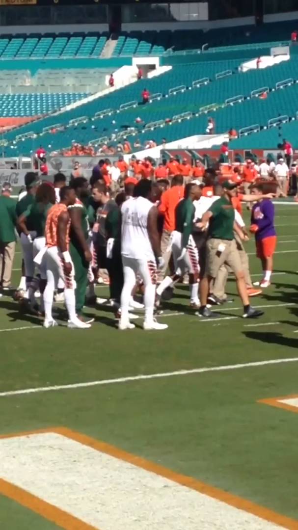 Miami Hurricanes & Clemson Tigers almost fight pre-game
