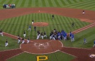 Pirates & Cubs benches clear after Jake Arrieta beamed!