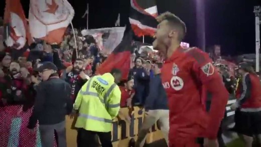 Toronto FC’s Osorio Celebrating with supporters after making the MLS Playoffs