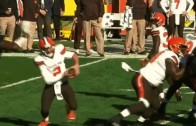 Johnny Manziel has head nearly twisted off by a vicious facemask