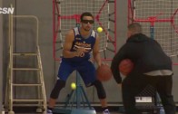 Steph Curry improves his dribbling skills by using tennis balls & vision impaired glasses