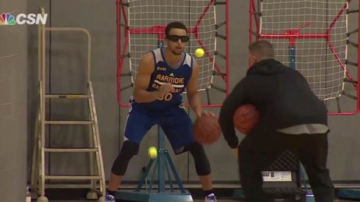 Steph Curry improves his dribbling skills by using tennis balls & vision impaired glasses