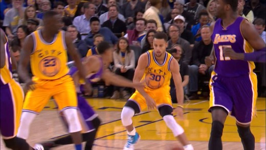 Stephen Curry makes Jordan Clarkson stumble