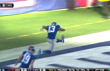 Odell Beckham celebrates TD with hurdles