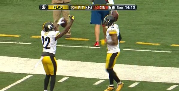 Pittsburgh Steeler William Gay pimps the hell out of his pick 6