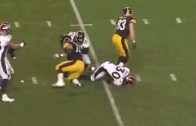 Steelers center Cody Wallace with a late bone breaking hit on David Bruton
