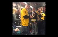 Boston Bruins fans fight each other on the train