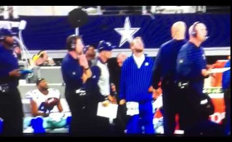 Cowboys safety Barry Church gets unexpectedly hit with a thrown away ball