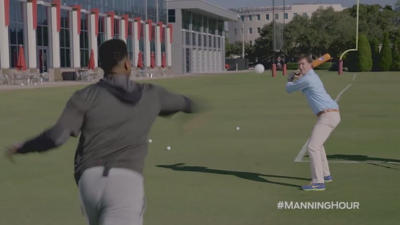 Jameis Winston shows off his wiffle ball skills with Cooper Manning