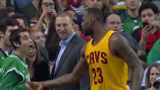 LeBron James congratulates Special Olympian during Celtics game