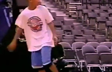 Steph Curry as a kid hits jump shots in Toronto