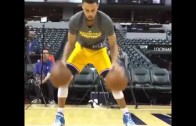 Steph Curry shows off his handles with two balls