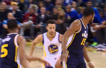 Stephen Curry puts Derrick Favors in the blender