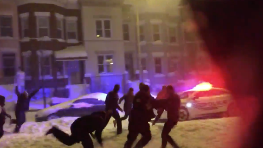 Washington D.C. cop with a beast football stiff arm in the snow storm