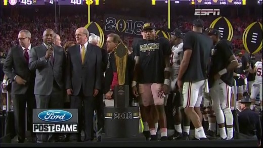 Alabama wins 2015 National Championship (Trophy Presentation)