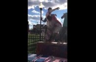 Bills fan with a body slam through a table