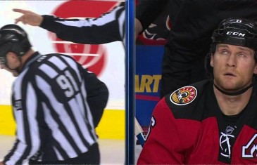 Calgary Flames defenceman levels a referee