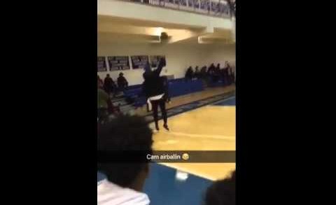 Cam Newton air balls a 3-pointer at a high school