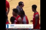 Coach K skips over Syracuse players during handshakes