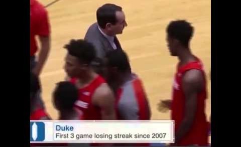 Coach K skips over Syracuse players during handshakes