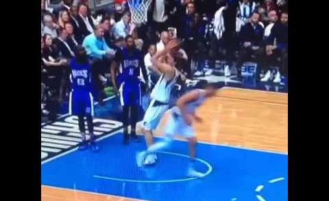 Dirk Nowitzki gets stuffed by the rim on a dunk attempt