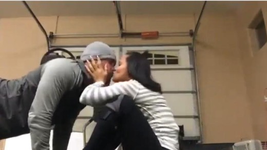 Angels pitcher Hector Santiago does push up kisses with his wife