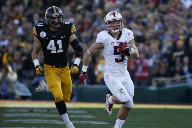 Christian McCaffrey 75-yard touchdown reception on first play in the Rose Bowl