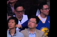 Lakers fan switches sides to the Warriors mid-game!