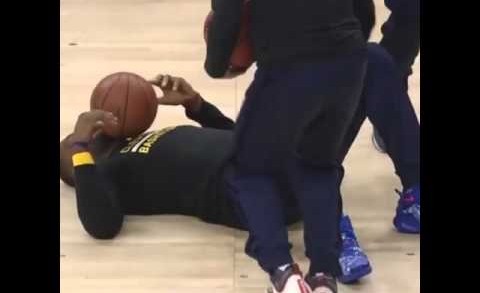 LeBron James gets drilled in the face with a basketball