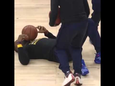 LeBron James gets drilled in the face with a basketball