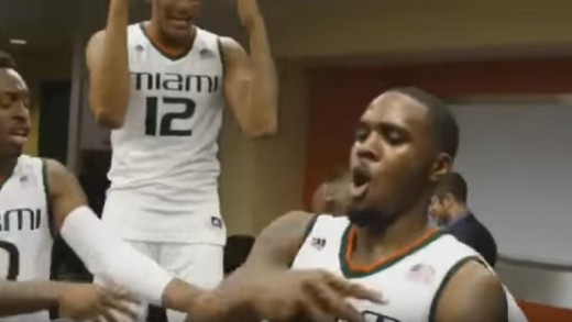 Miami Hurricanes lit in the locker room after defeating Duke