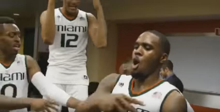Miami Hurricanes lit in the locker room after defeating Duke
